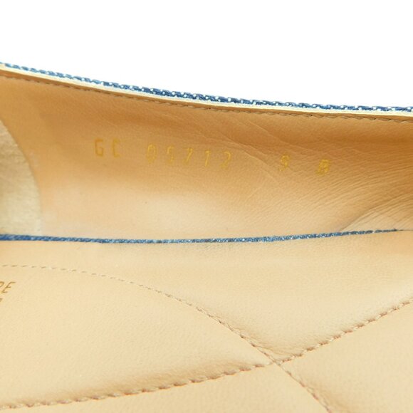 FERRAGAMO Vara Logo Studded Bow Denim Blue Jean Ballet Flats 9 - Picture 7 of 7